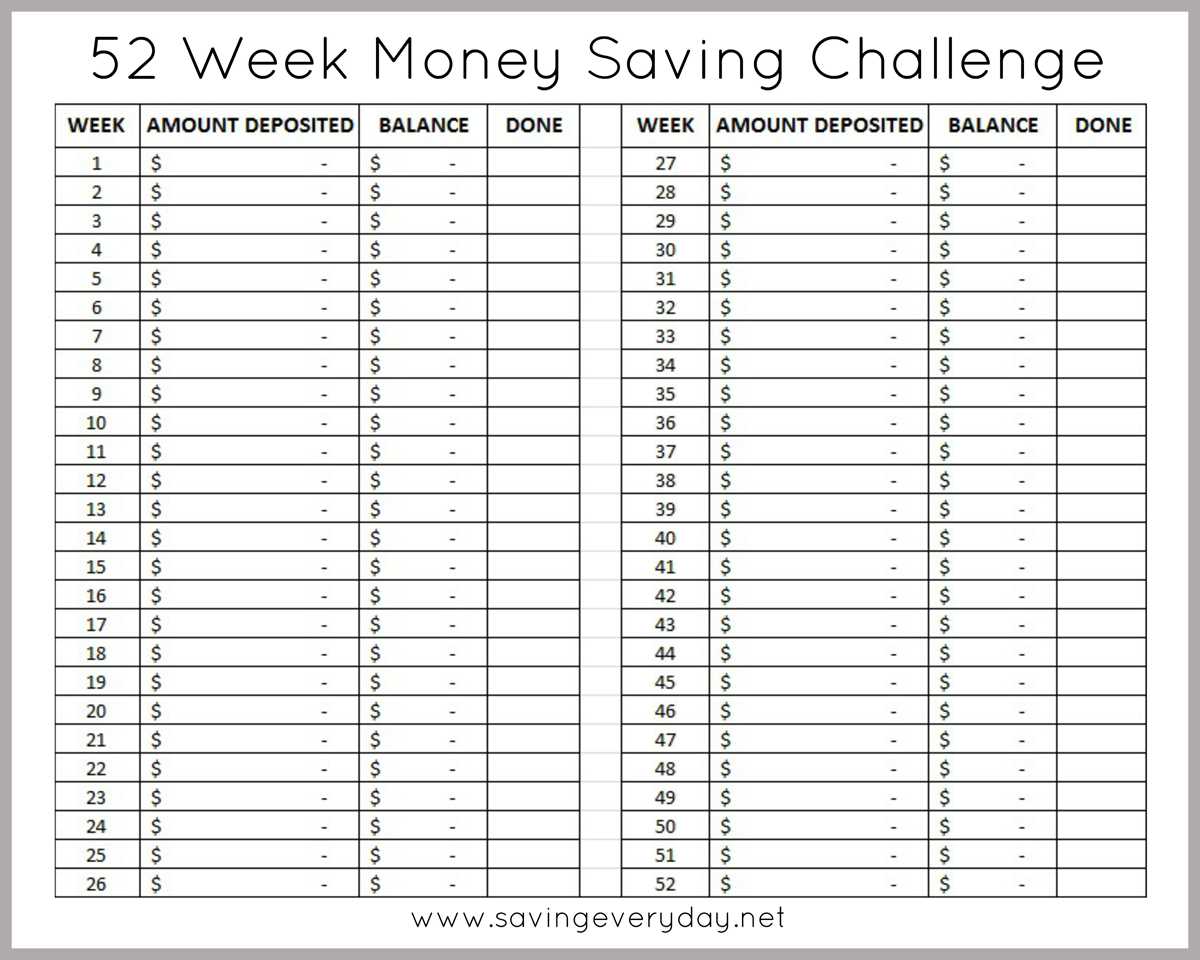 monthly savings challenge printable