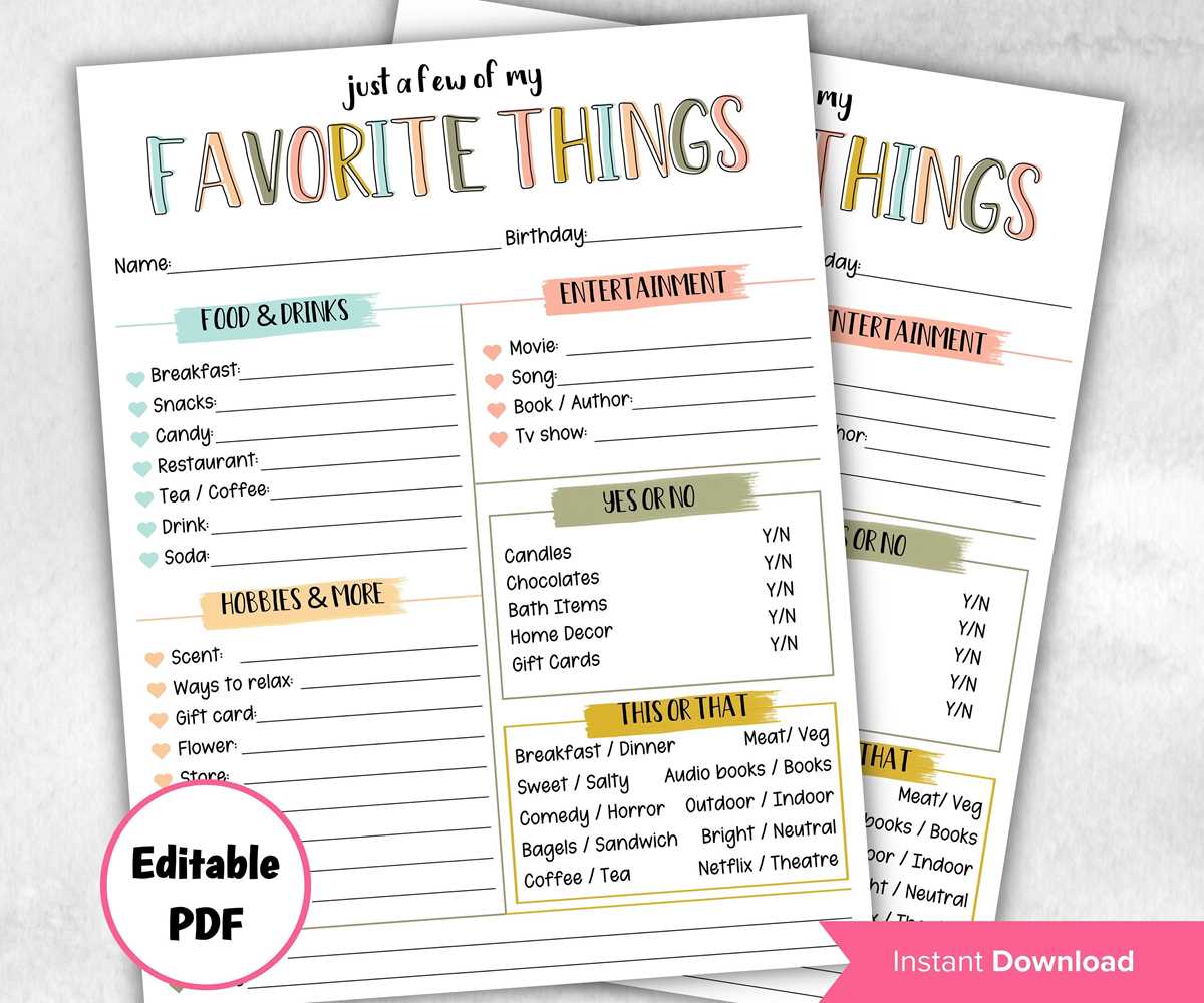 my favorite things printable