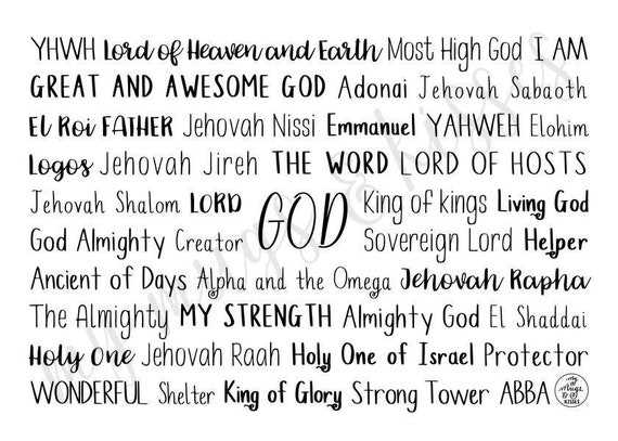 names of god printable