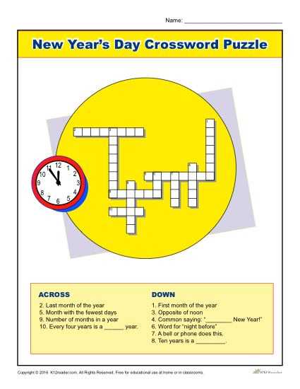 new year crossword puzzle printable