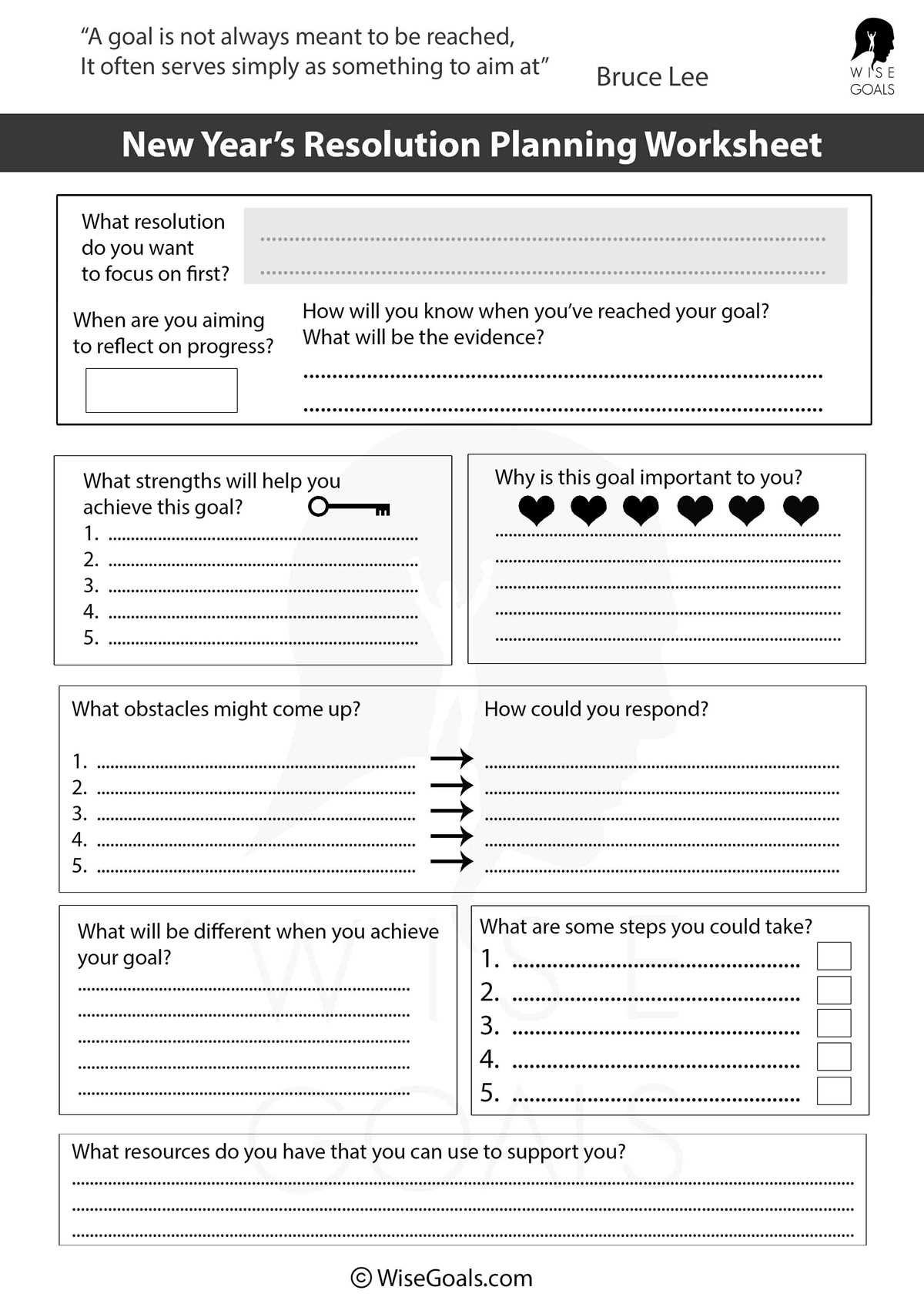 new years resolution printable