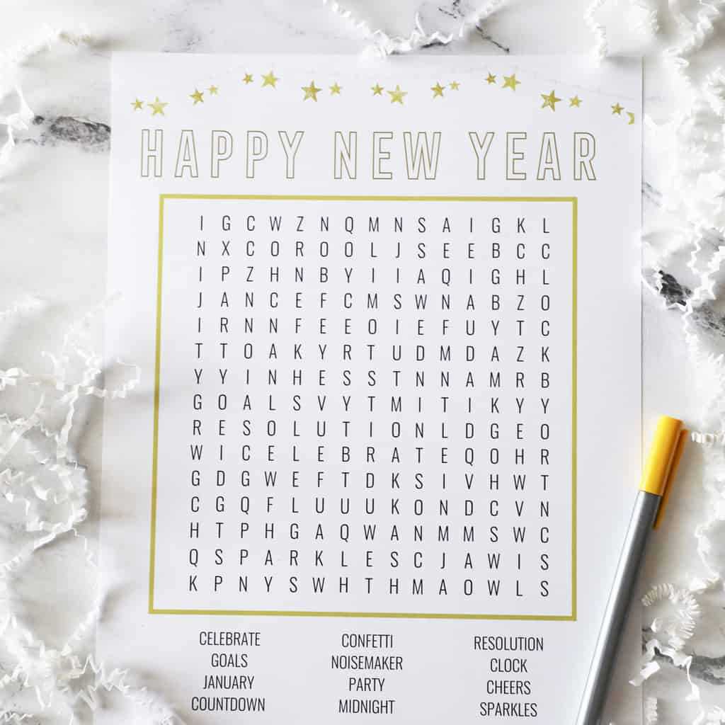 new years word search printable