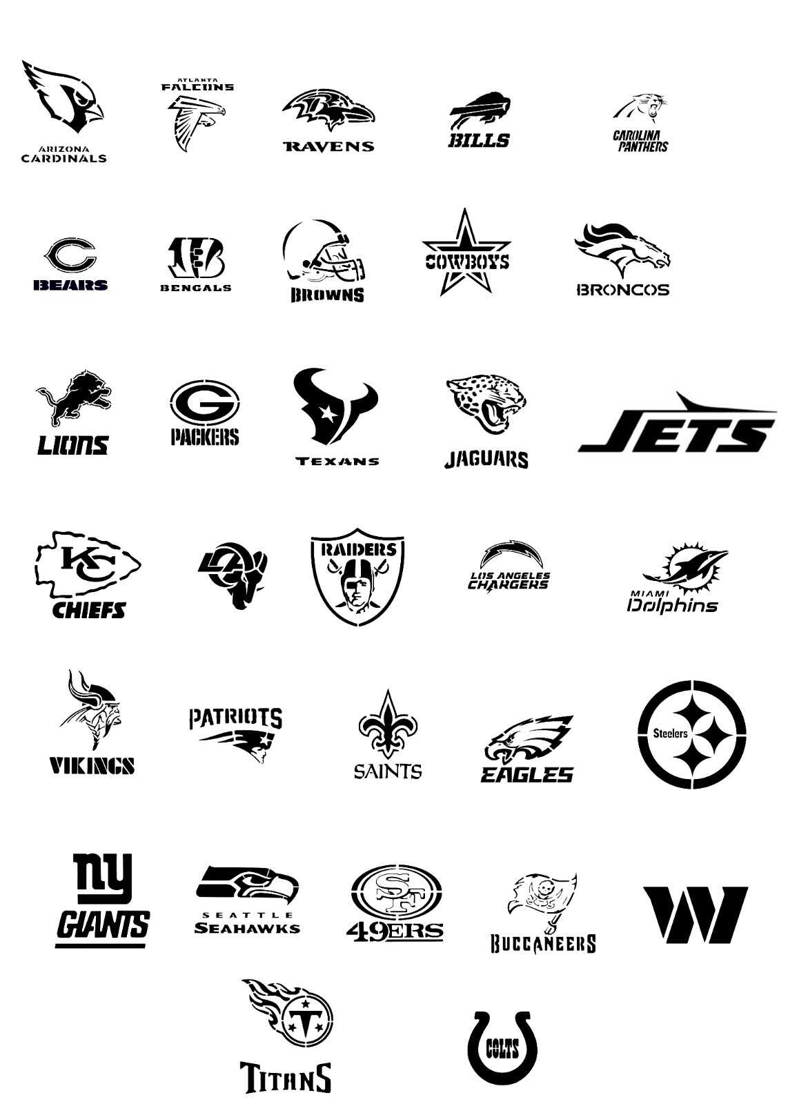 nfl team list printable