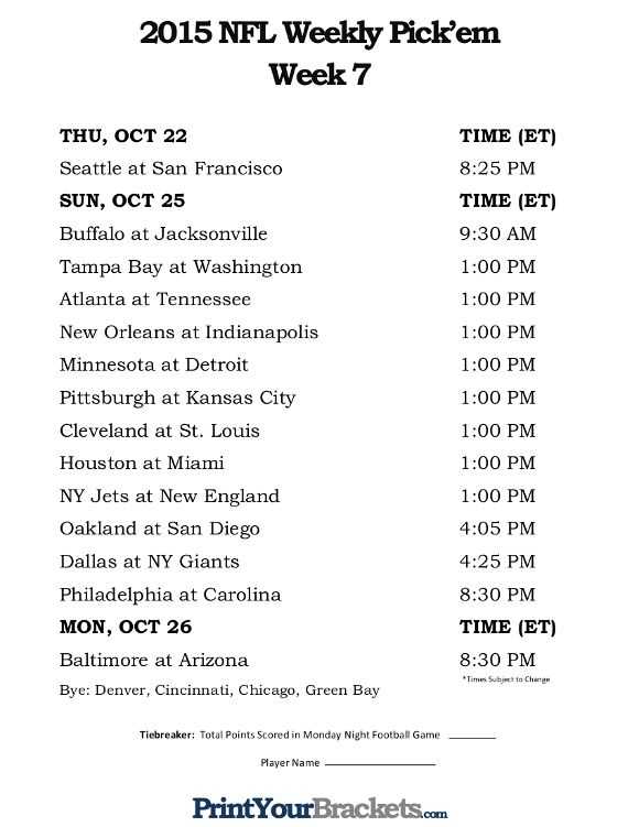 nfl week 7 printable pick sheet