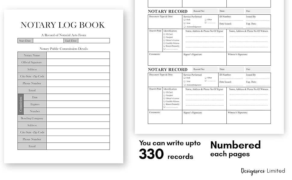 notary journal page printable