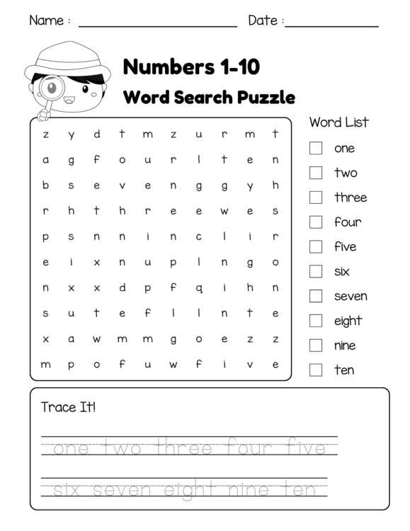 number word search printable
