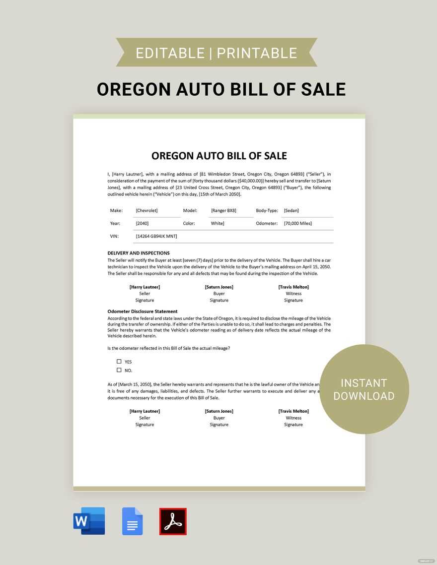 oregon bill of sale printable