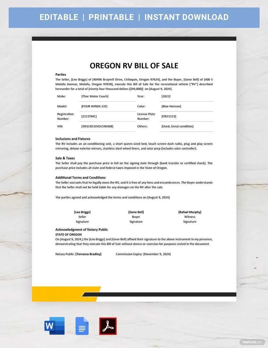 oregon bill of sale printable