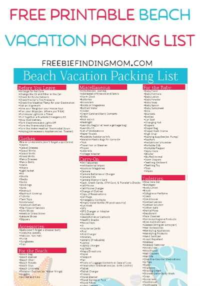 packing list for beach vacation with family printable