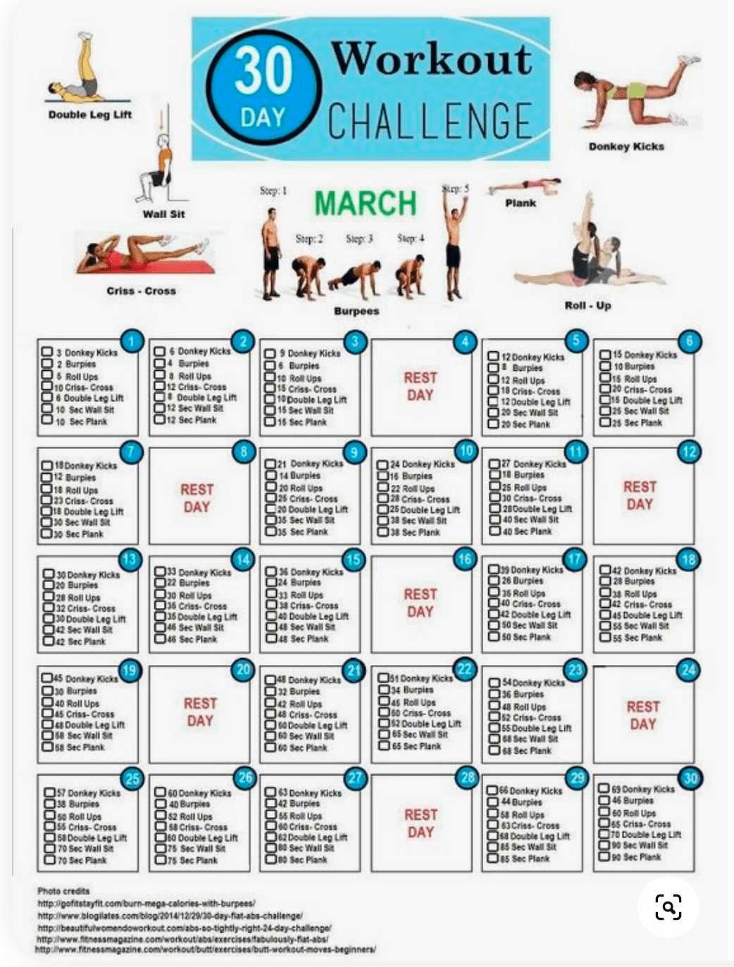 printable 30 day workout challenge
