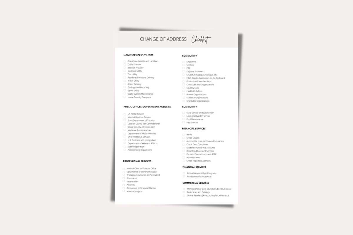 printable address change checklist