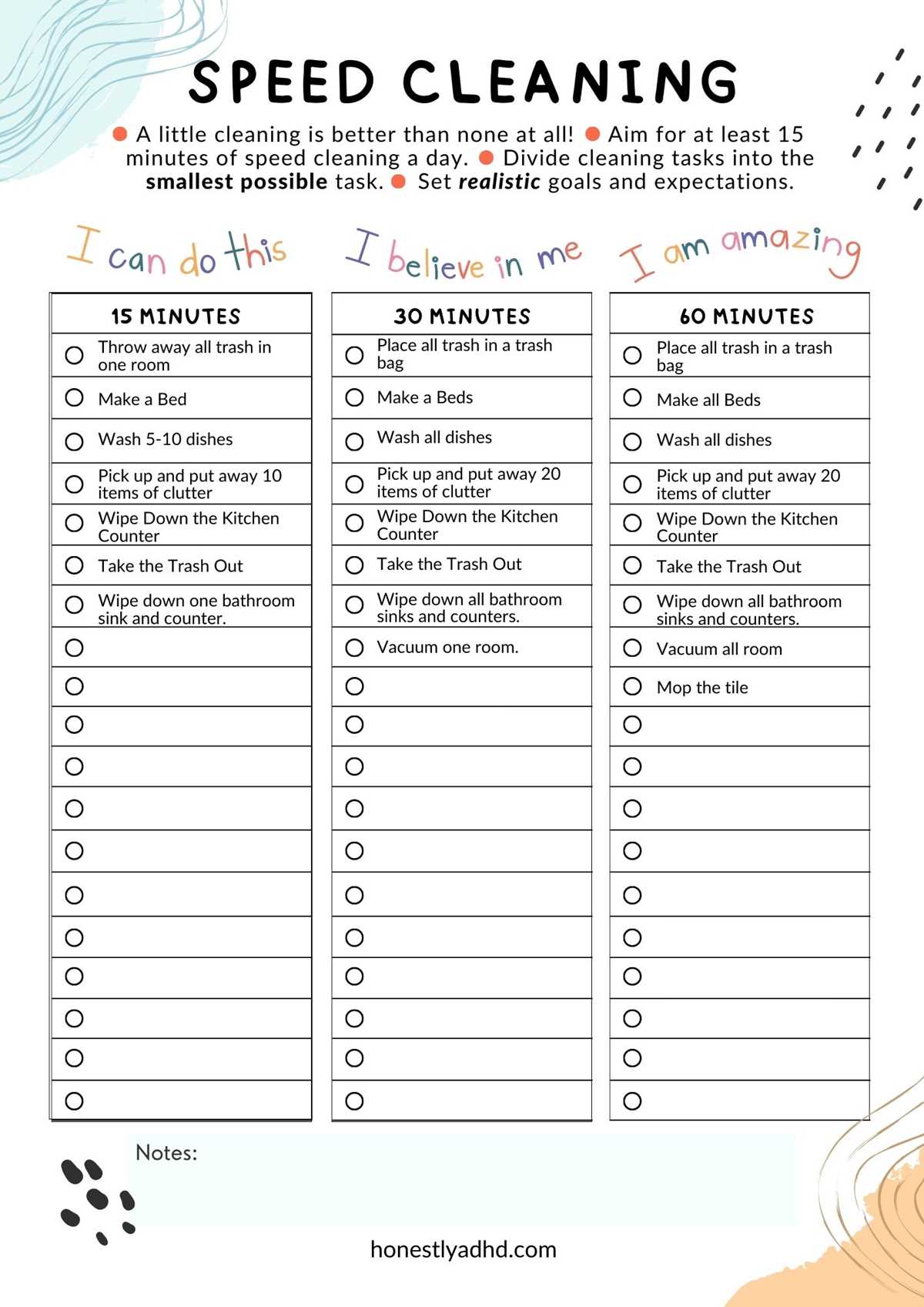 printable adhd checklist