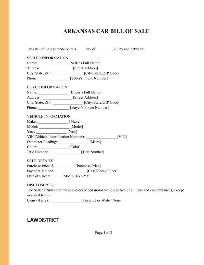 printable bill of sale arkansas
