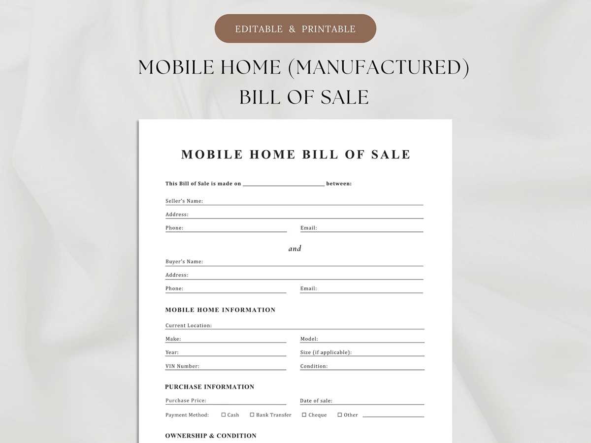 printable bill of sale for a mobile home