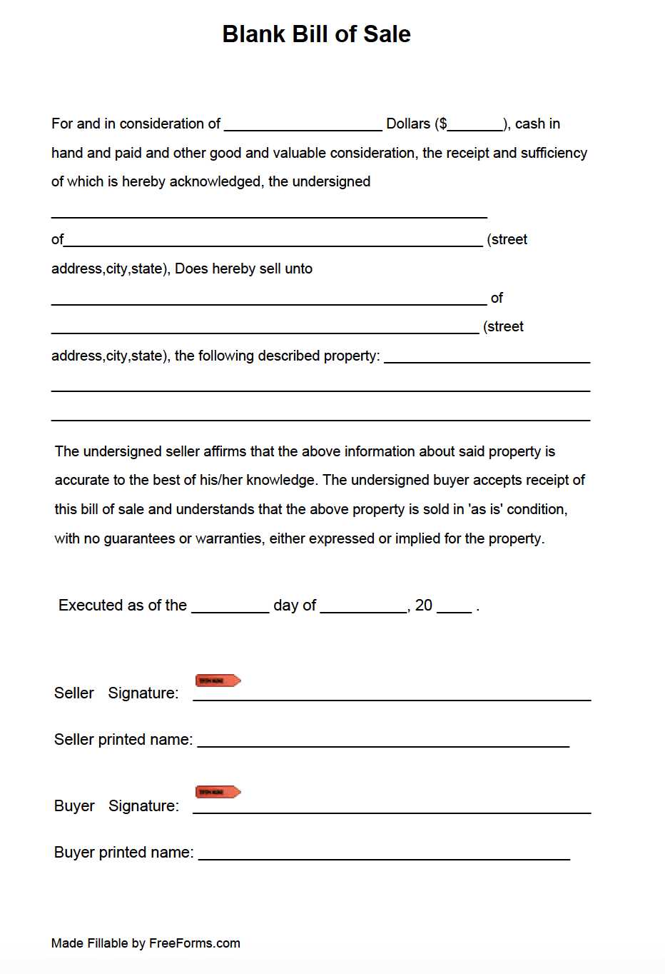 printable bill of sale for a mobile home