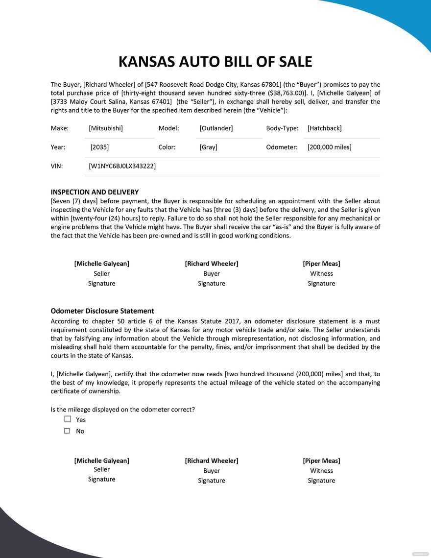 printable bill of sale kansas