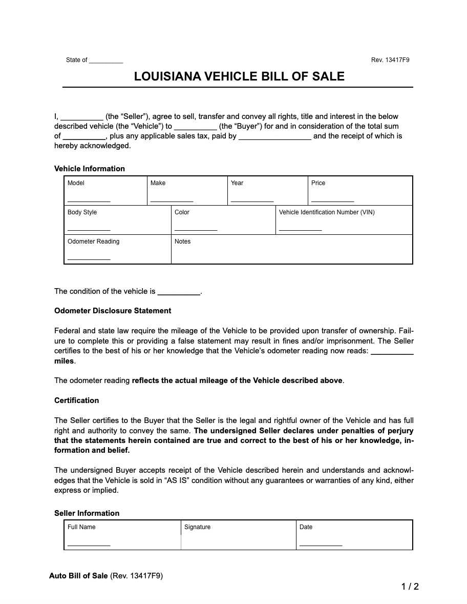 printable bill of sale louisiana without notary