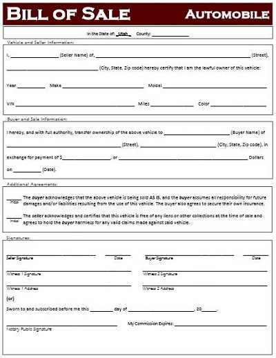printable bill of sale utah