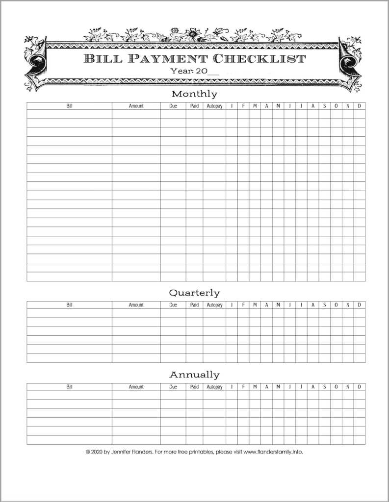 printable bill pay checklist