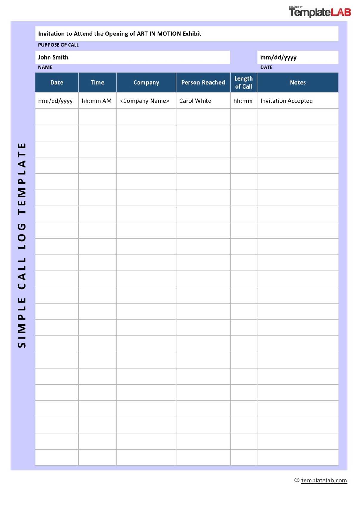 printable call log