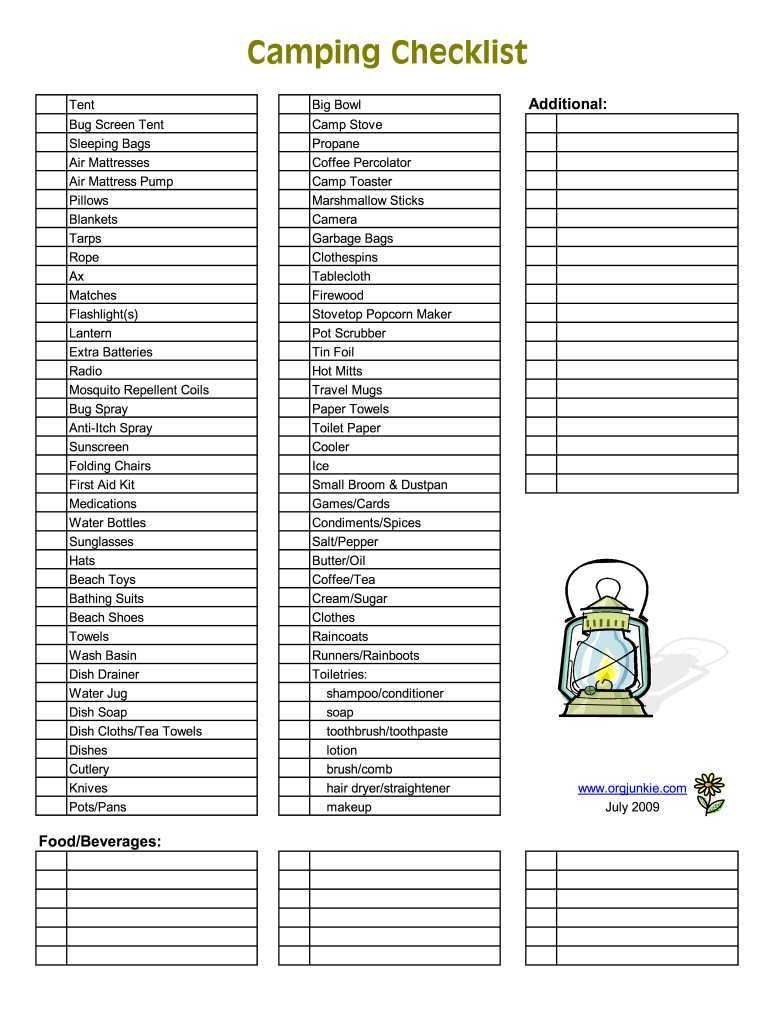 printable camp checklist
