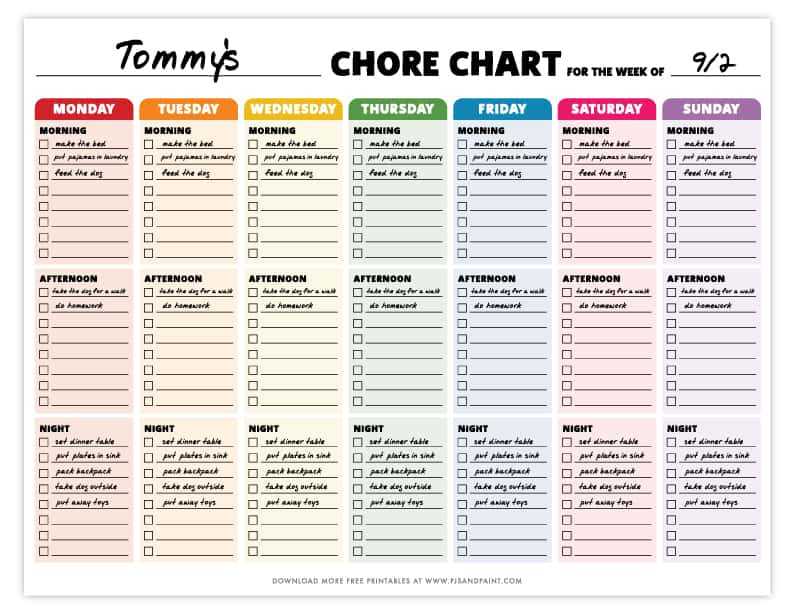 printable chore chart for kids