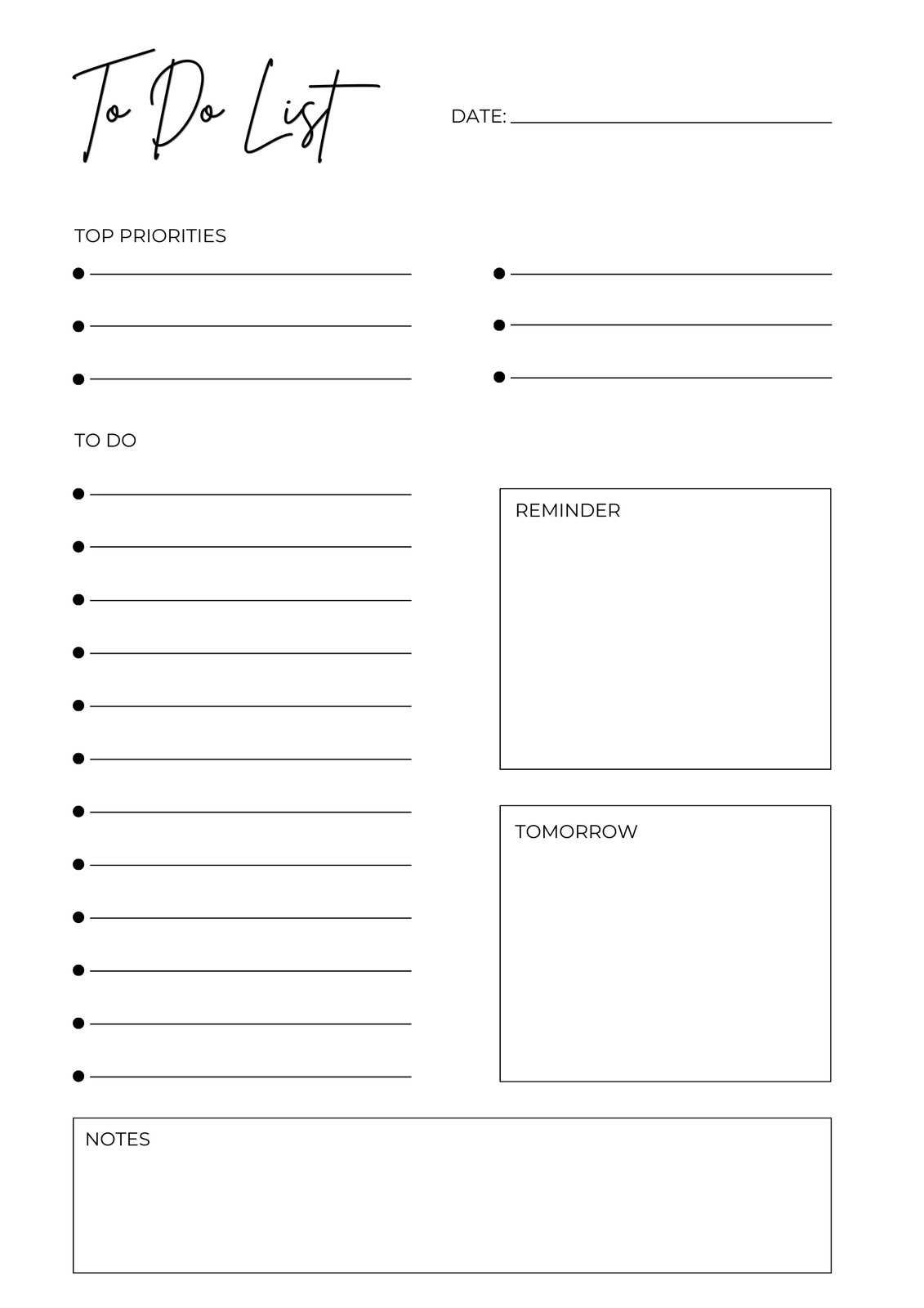 printable daily task list