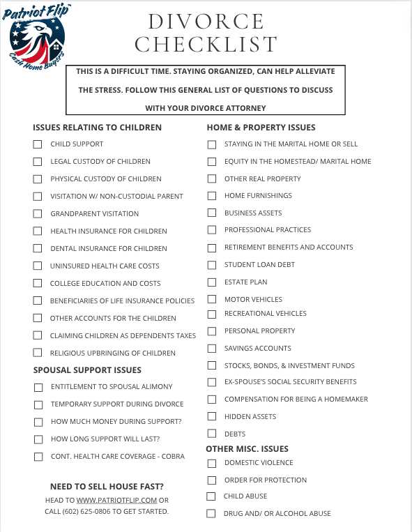 printable divorce checklist