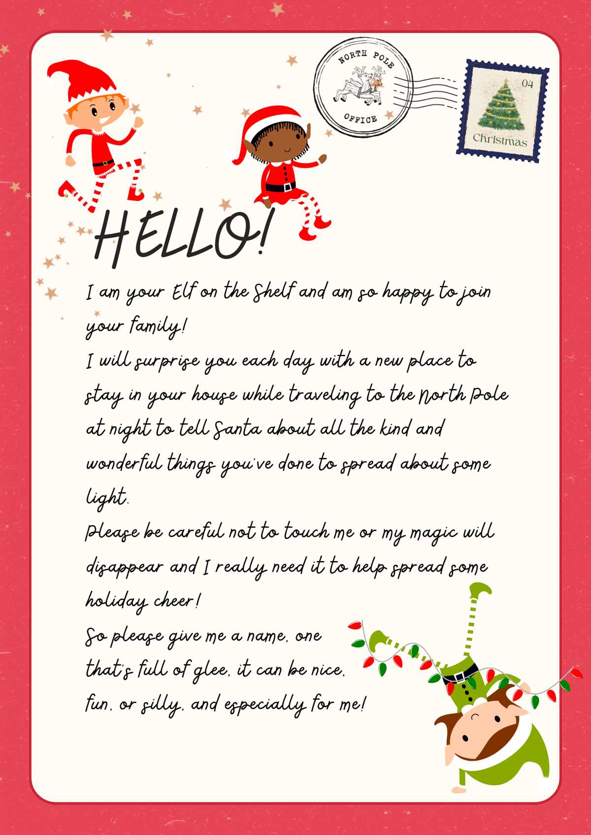 printable elf on the shelf note