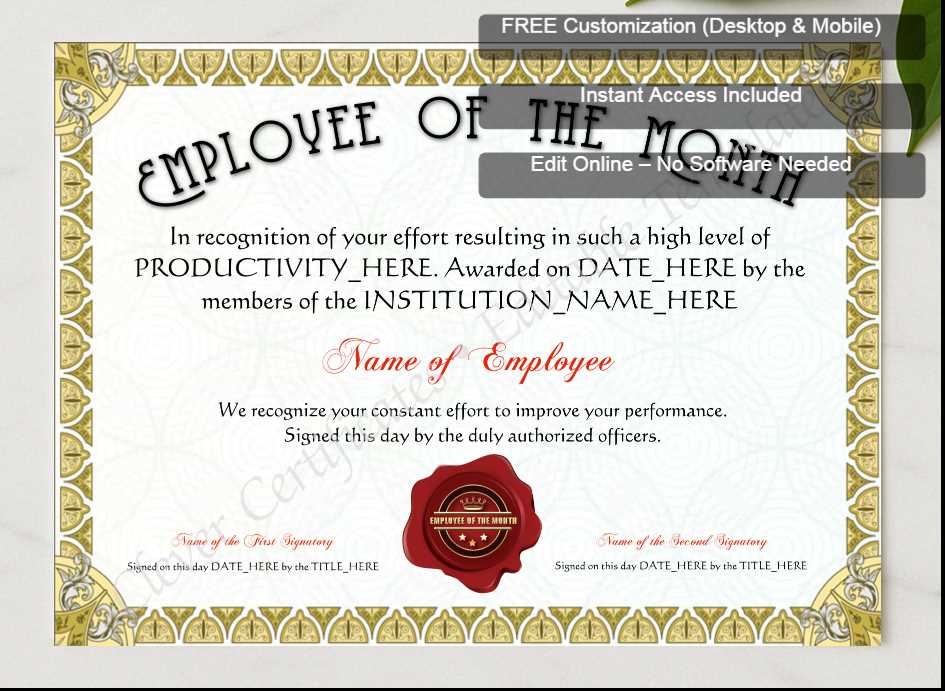 printable employee of the month certificate