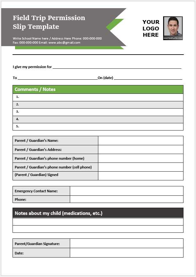 printable field trip permission slip template