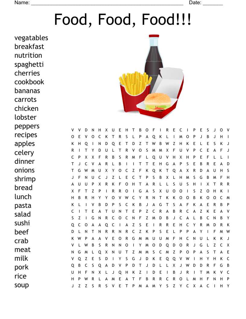 printable food word searches