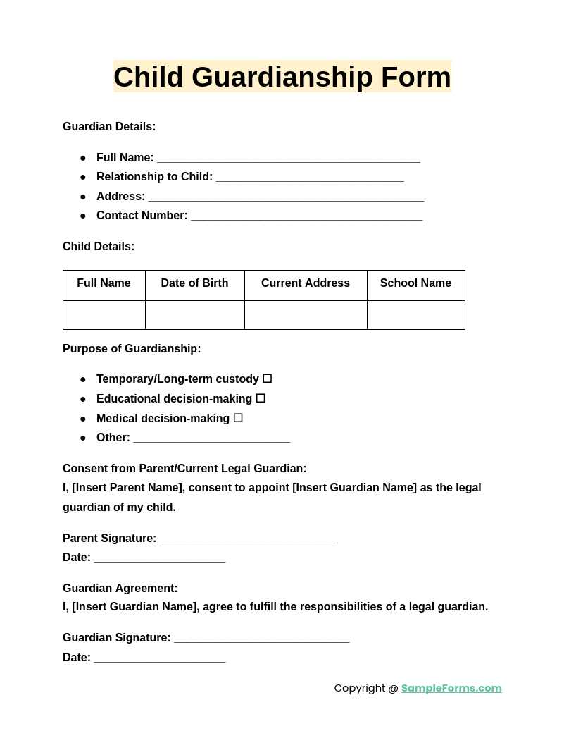 printable guardianship form