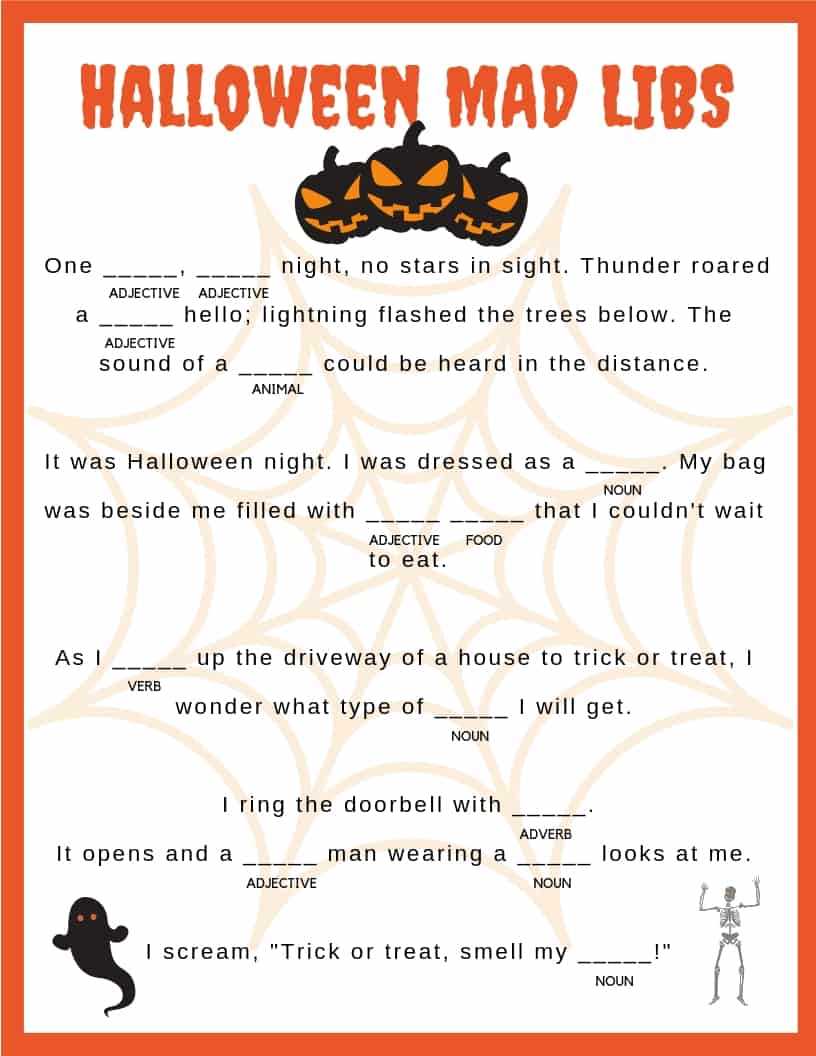 printable halloween mad libs
