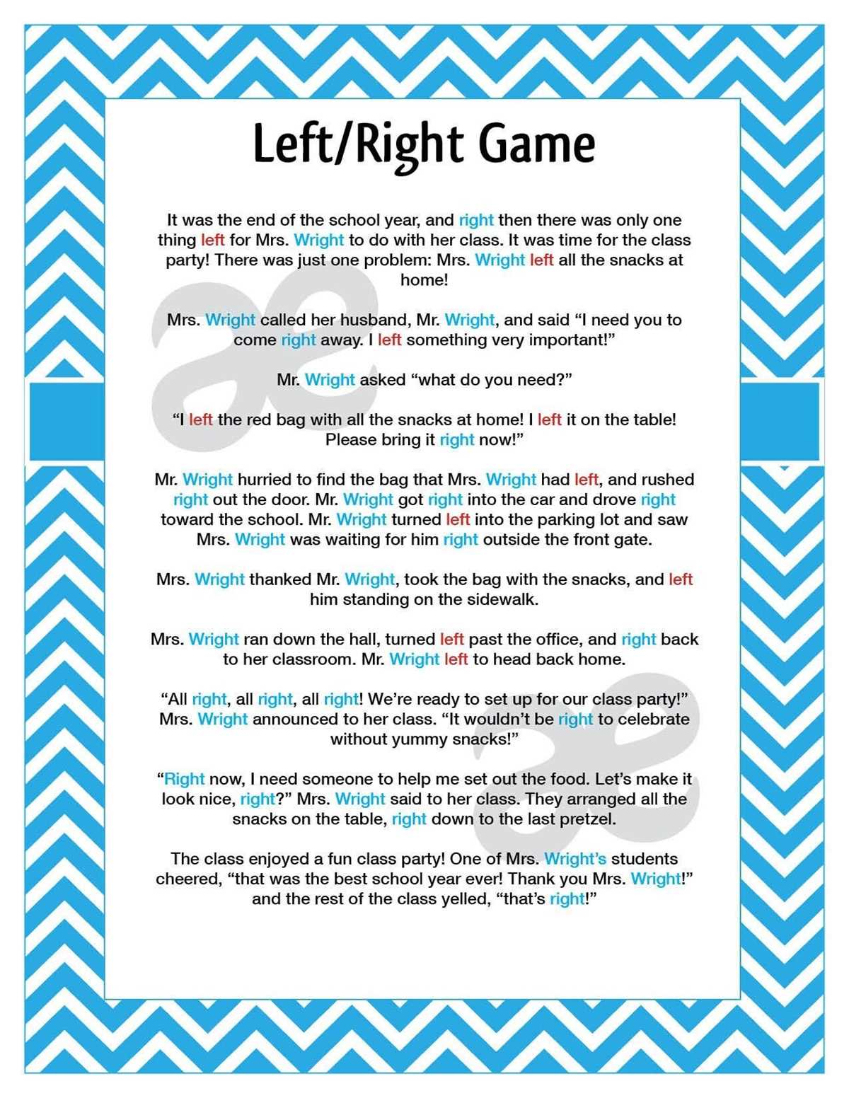 printable left right games