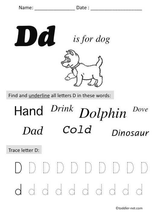 printable letter d worksheets