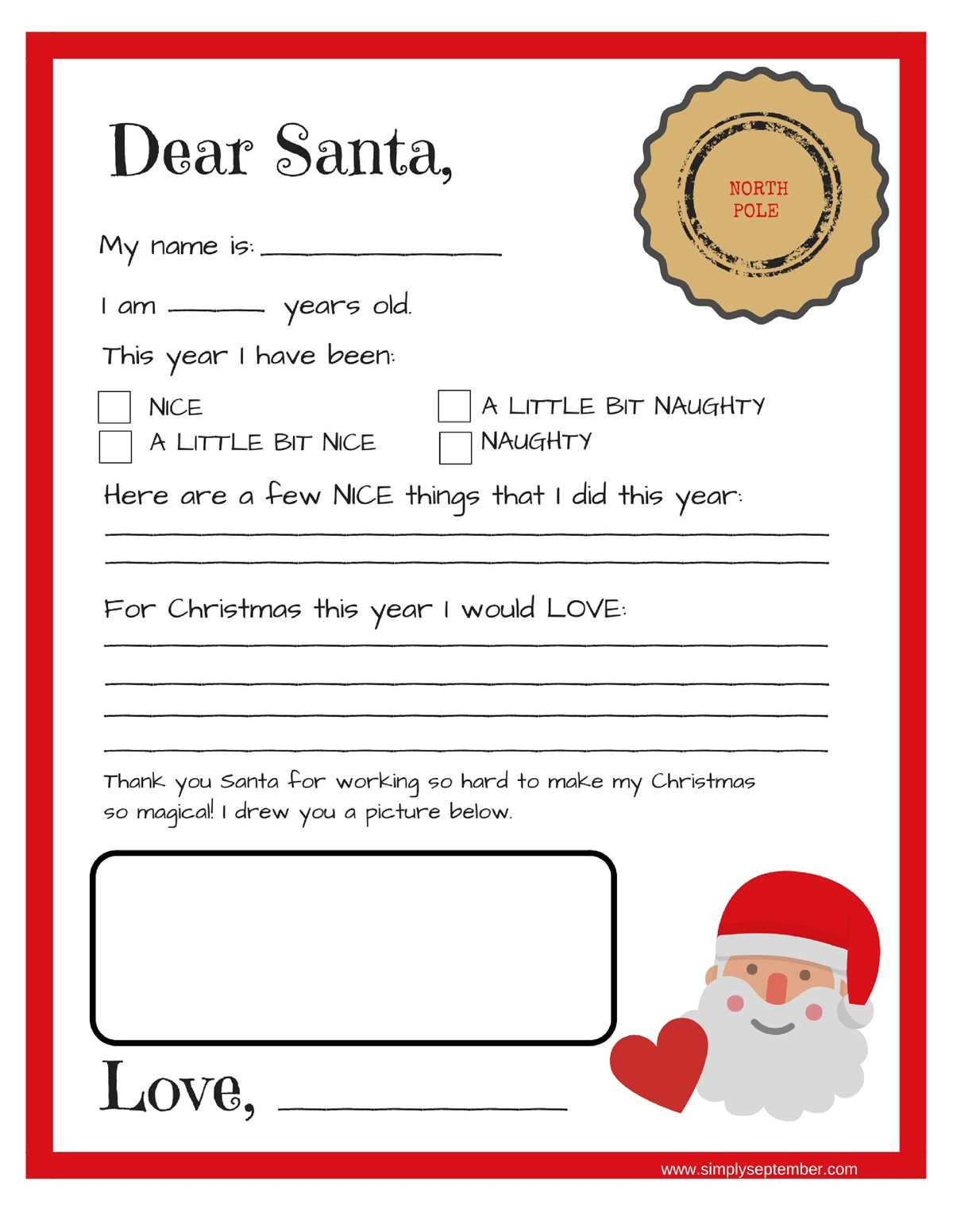 printable letters to santa