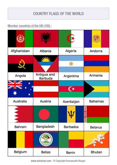 printable list of world countries