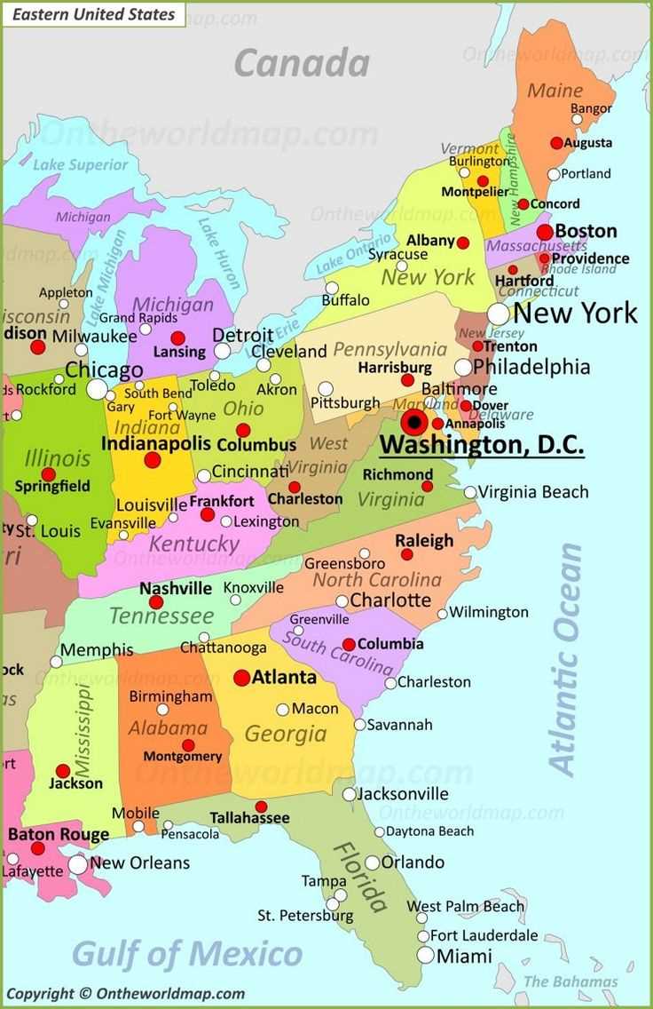 printable map of east coast states