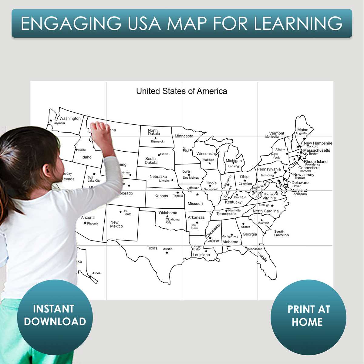 printable map of states and capitals