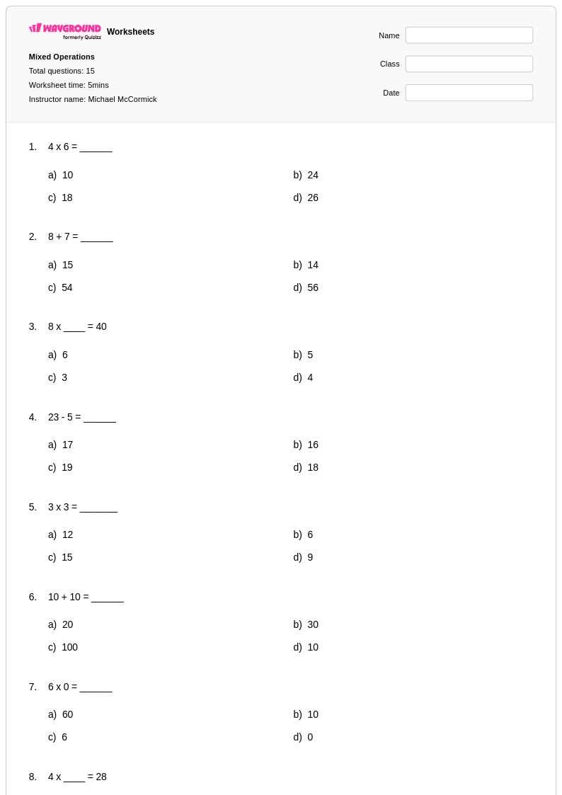 printable math worksheets for 5th grade