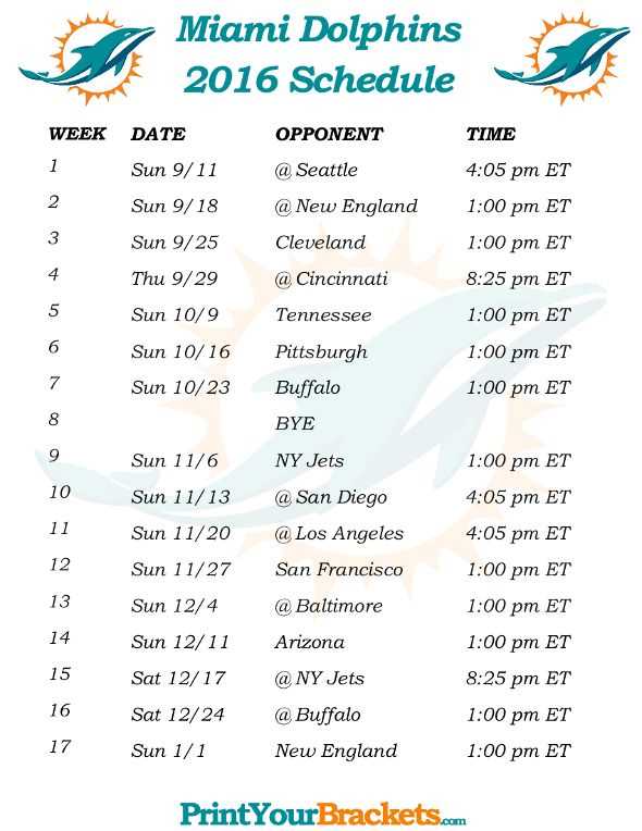 printable miami dolphins schedule