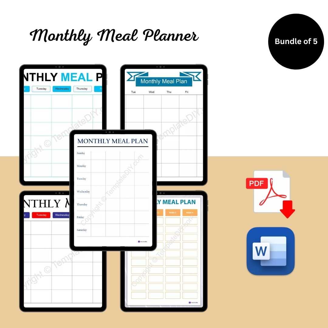 printable monthly menu planner