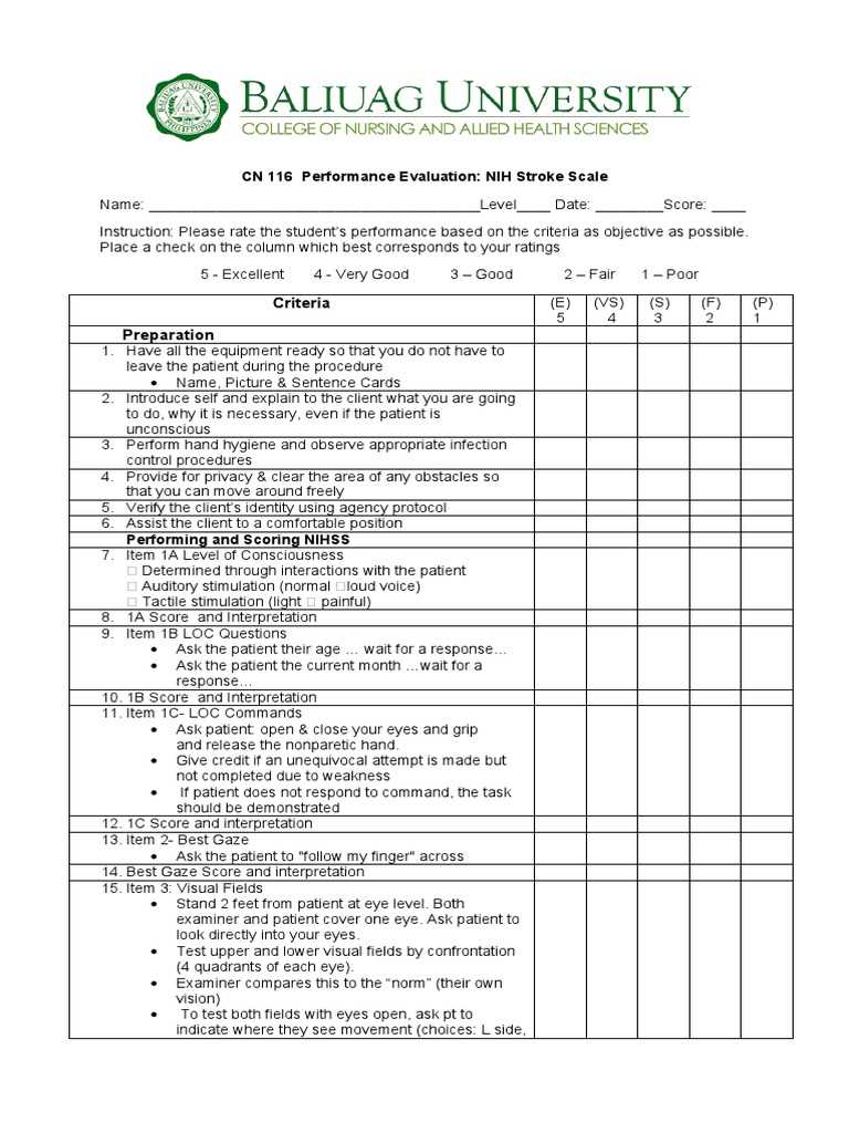 printable nihss stroke scale