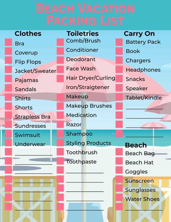 printable packing list for beach vacation