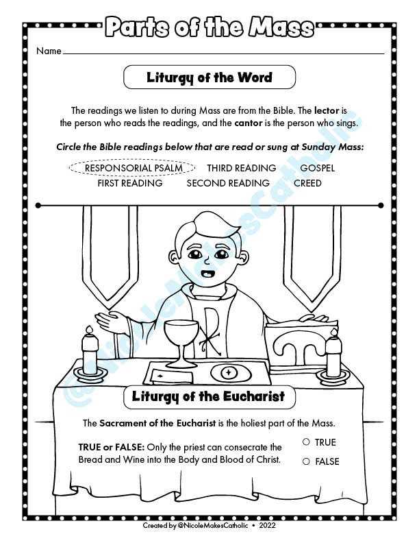 printable parts of the catholic mass worksheet