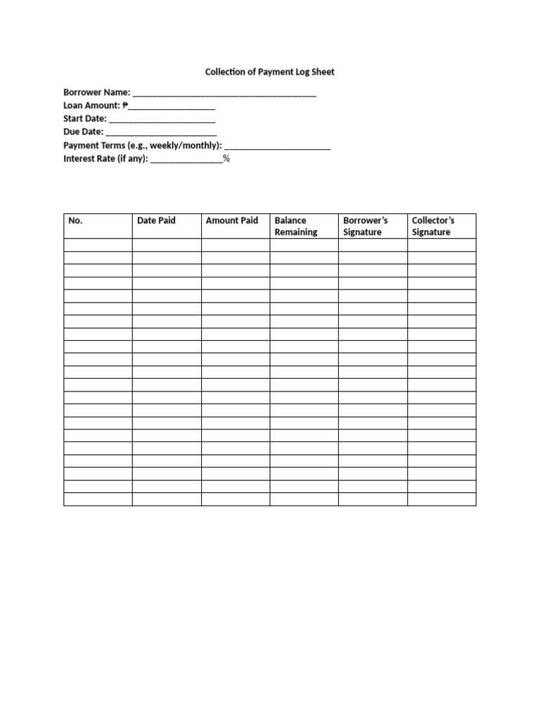 printable payment log