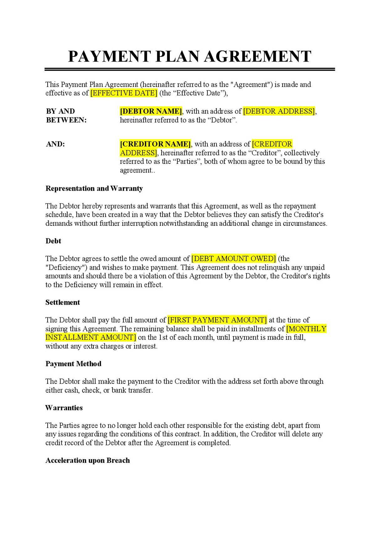 printable payment plan template