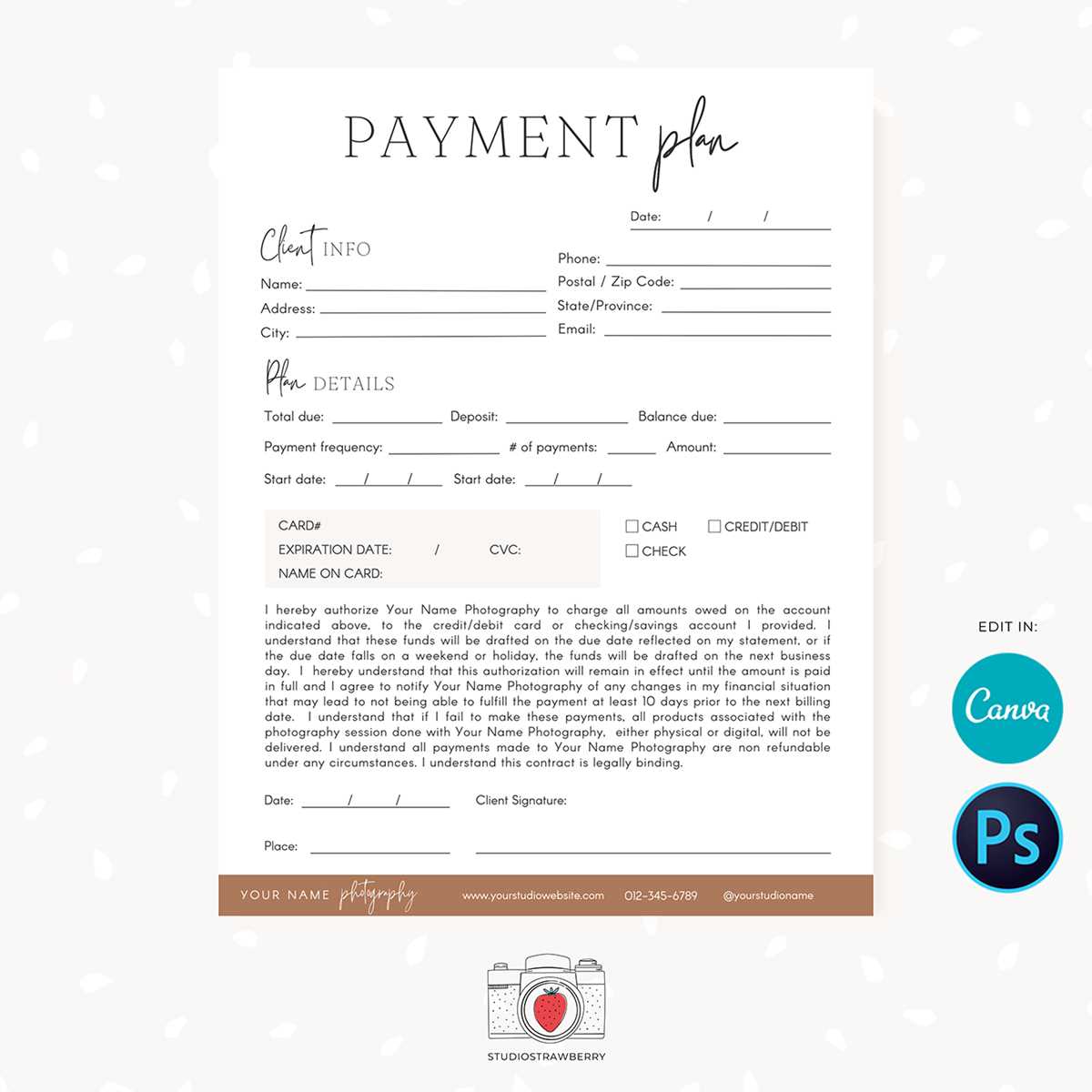 printable payment plan template