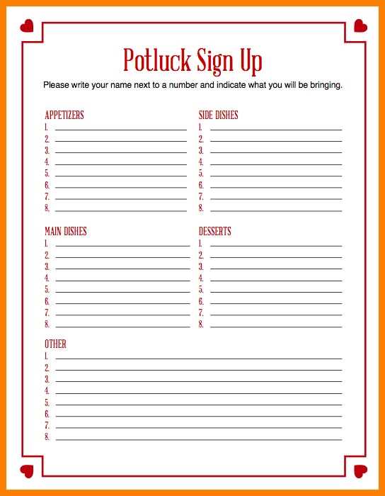 printable potluck sign ups